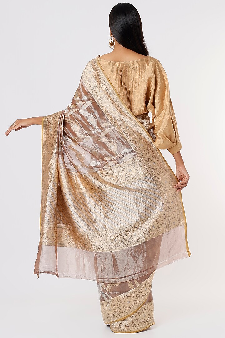 Brown Banarasi Tissue Handloom Reception Saree by Delhi Vintage at Pernia's Pop Up Shop