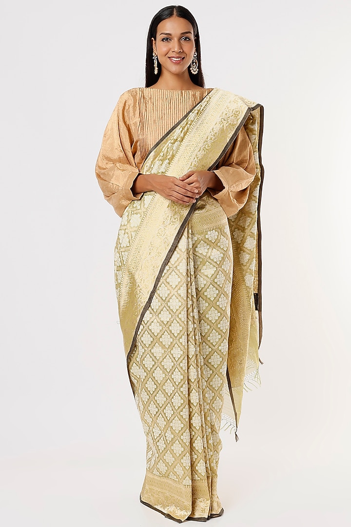 Gold Banarasi Tissue Saree by Delhi Vintage