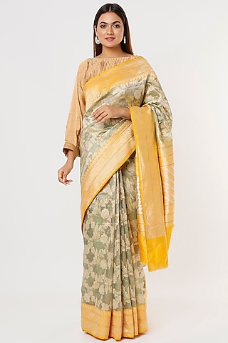 Yellow Banarasi Tissue & Silk Saree by Delhi Vintage