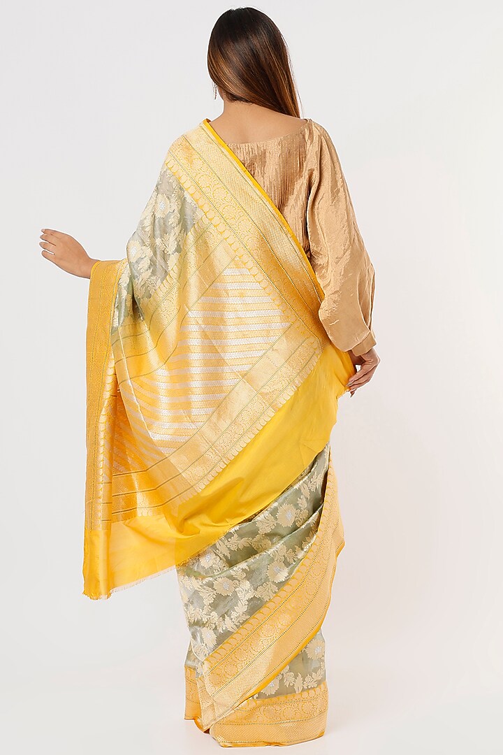 Yellow Banarasi Tissue & Silk Reception Saree by Delhi Vintage at Pernia's Pop Up Shop