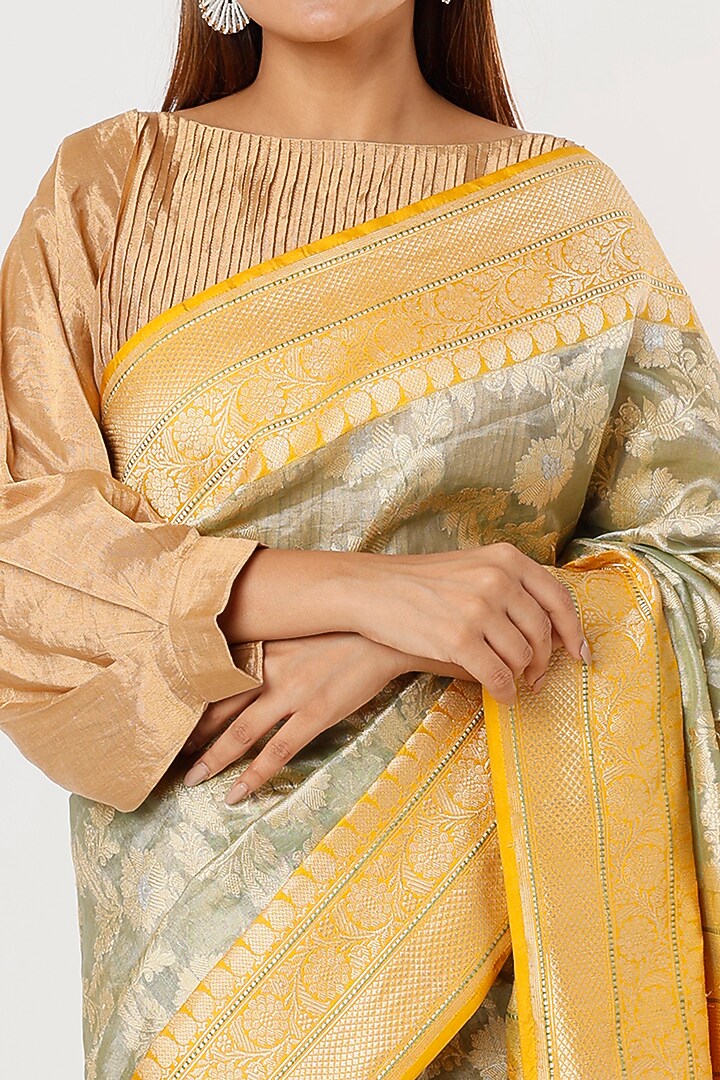 Yellow Banarasi Tissue & Silk Reception Saree by Delhi Vintage at Pernia's Pop Up Shop