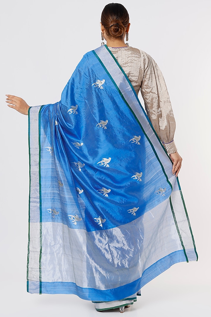 Blue Chanderi Silk Party Wear Saree by Delhi Vintage at Pernia's Pop Up Shop