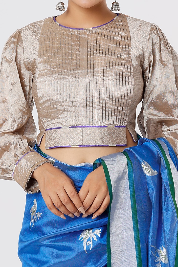 Blue Chanderi Silk Party Wear Saree by Delhi Vintage at Pernia's Pop Up Shop