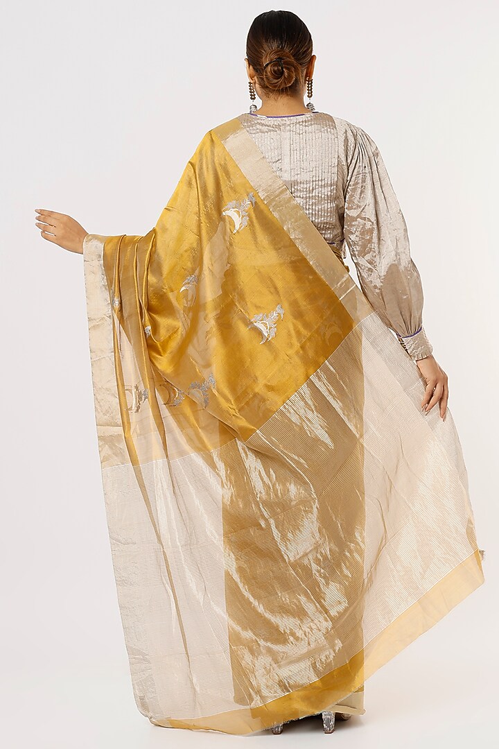 Mustard Chanderi Silk Party Wear Saree by Delhi Vintage at Pernia's Pop Up Shop
