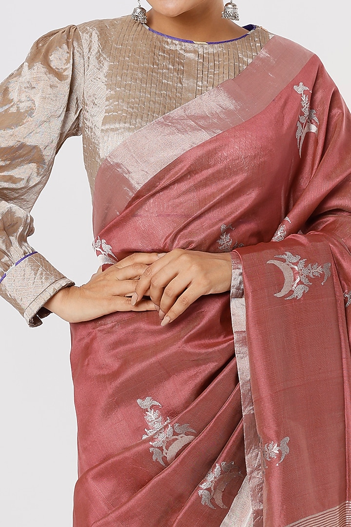 Pink Chanderi Silk Party Wear Saree by Delhi Vintage at Pernia's Pop Up Shop