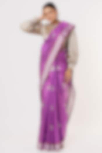 Purple Chanderi Silk Saree by Delhi Vintage