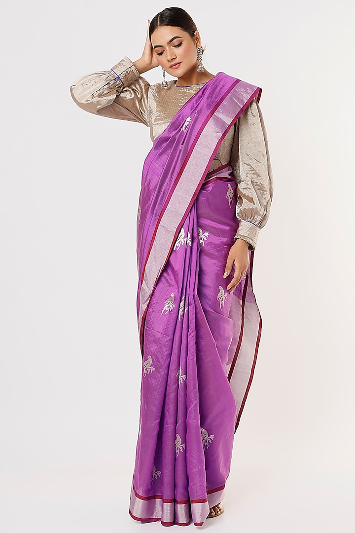 Purple Chanderi Silk Saree by Delhi Vintage