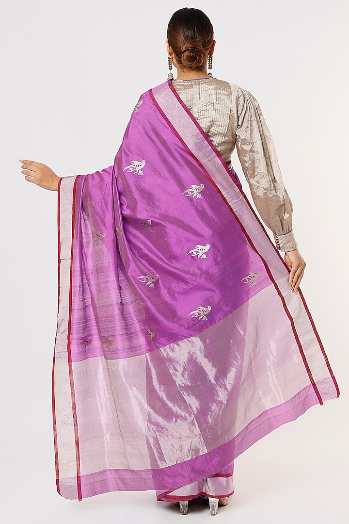 Purple Chanderi Silk Party Wear Saree by Delhi Vintage at Pernia's Pop Up Shop