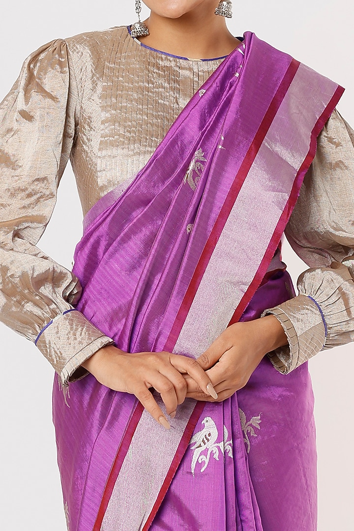 Purple Chanderi Silk Party Wear Saree by Delhi Vintage at Pernia's Pop Up Shop