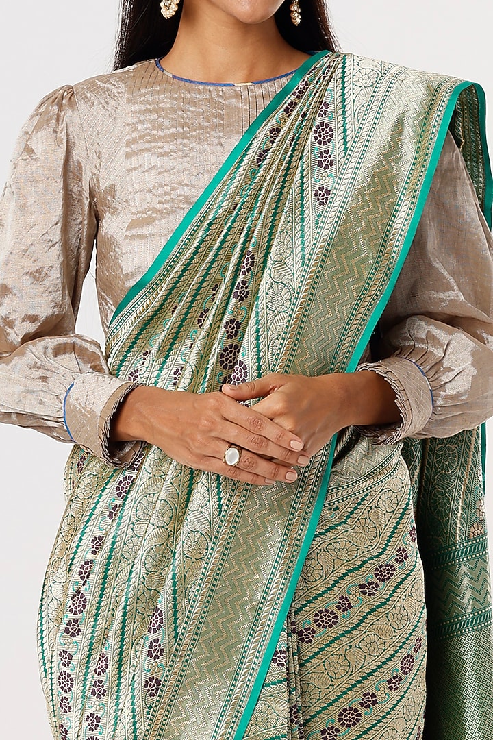 Blue Banarasi Silk Reception Saree by Delhi Vintage at Pernia's Pop Up Shop