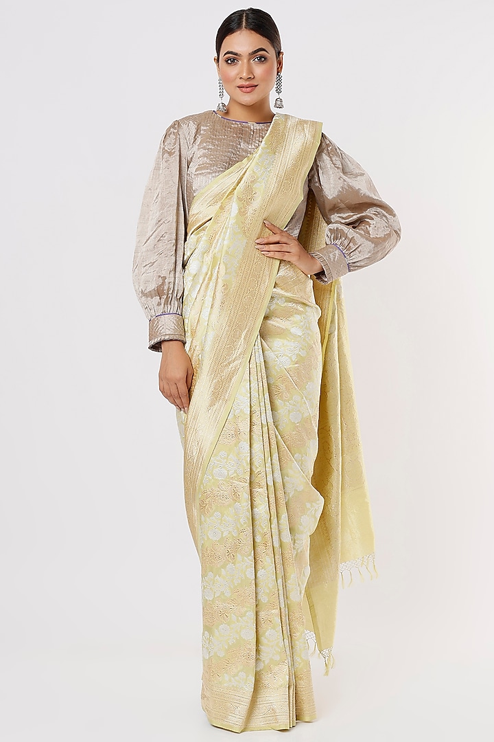 Beige Banarasi Silk Weave Pattern Saree by Delhi Vintage