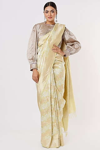 Beige Banarasi Silk Weave Pattern Saree by Delhi Vintage