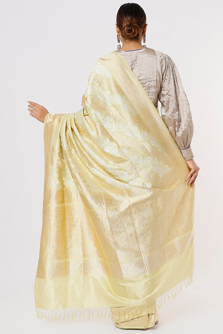 Beige Banarasi Silk Weave Pattern Reception Saree by Delhi Vintage at Pernia's Pop Up Shop