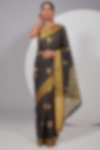 Black Chanderi Silk Saree by Delhi Vintage