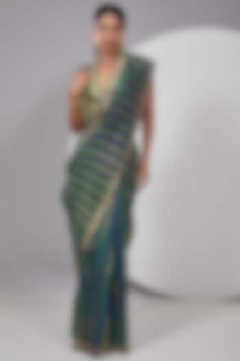 Green Chanderi Silk Wedding Saree by Delhi Vintage at Pernia's Pop Up Shop