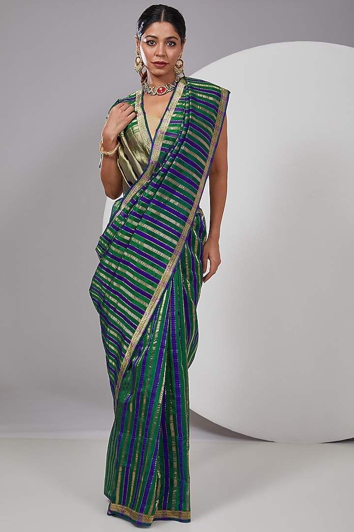 Green Chanderi Silk Wedding Saree by Delhi Vintage at Pernia's Pop Up Shop