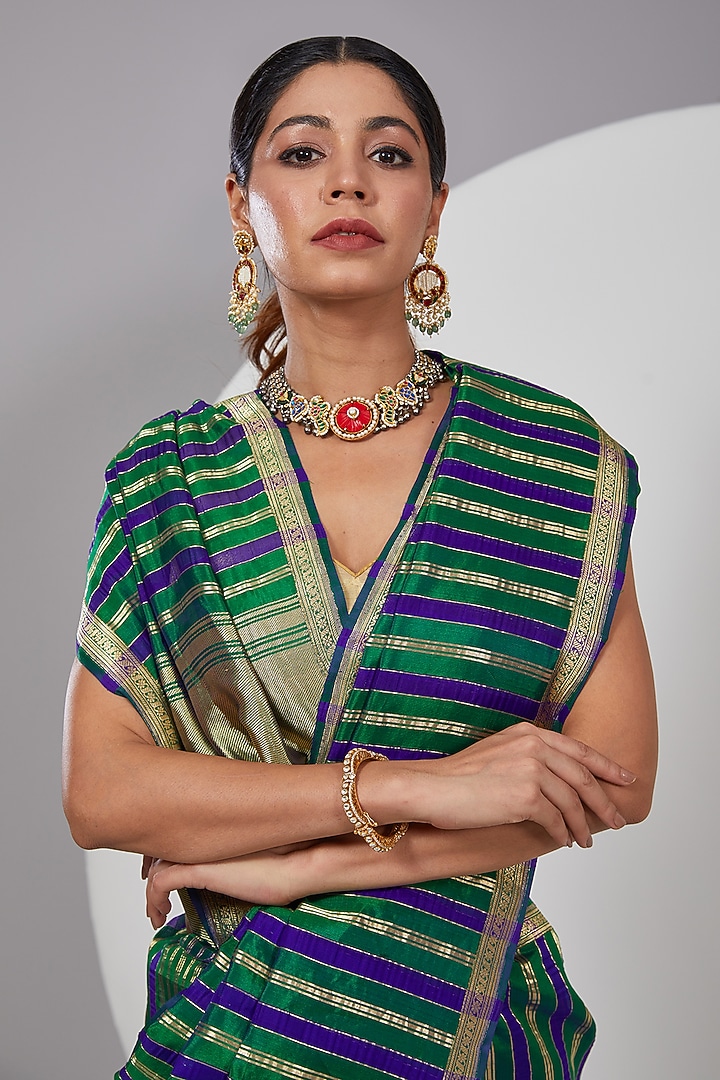 Green Chanderi Silk Wedding Saree by Delhi Vintage at Pernia's Pop Up Shop