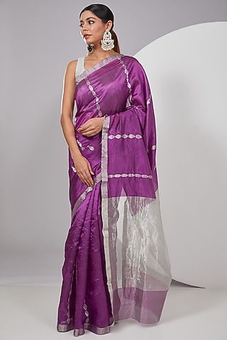 Purple Chanderi Silk Saree by Delhi Vintage