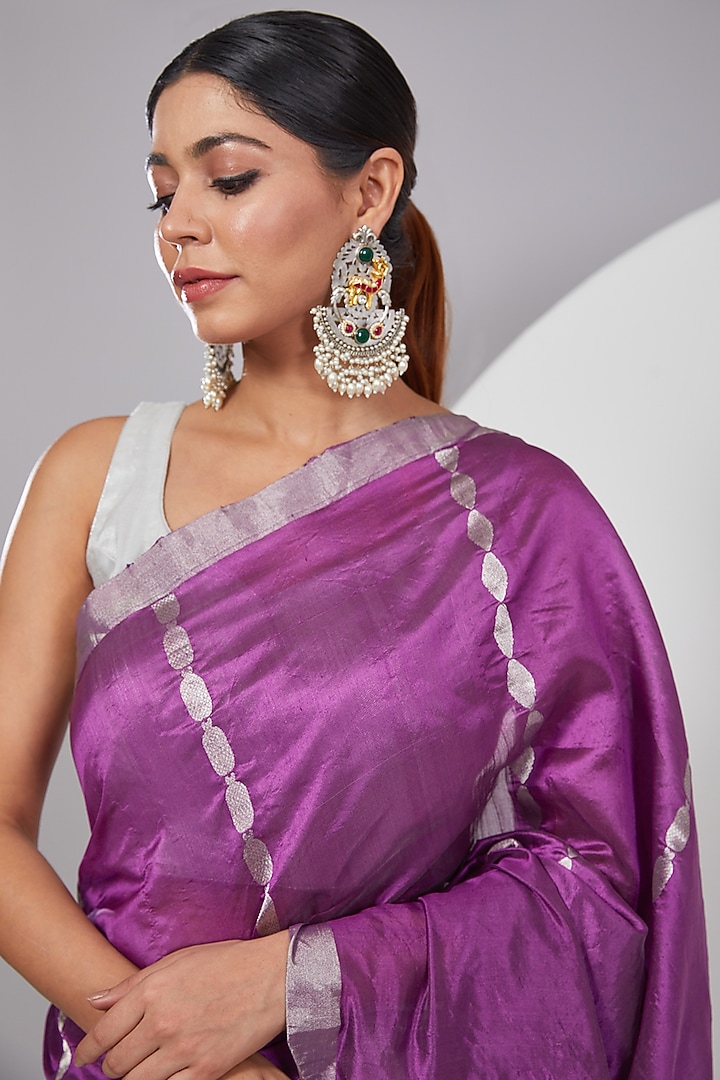 Purple Chanderi Silk Party Wear Saree by Delhi Vintage at Pernia's Pop Up Shop