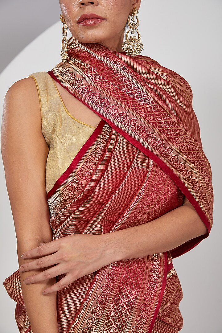 Maroon Silk Wedding Saree by Delhi Vintage at Pernia's Pop Up Shop