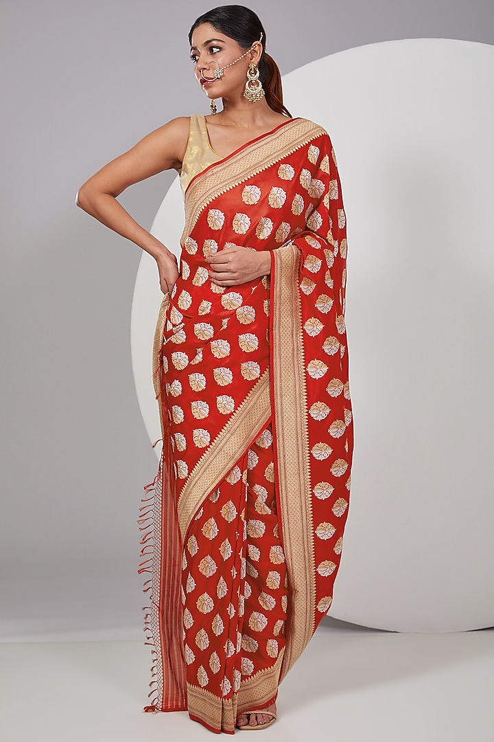 Red Silk Saree by Delhi Vintage