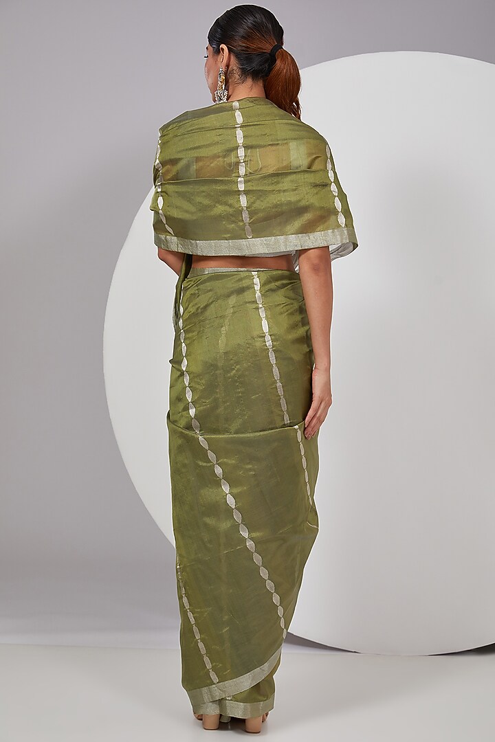 Green Chanderi Silk Party Wear Saree by Delhi Vintage at Pernia's Pop Up Shop