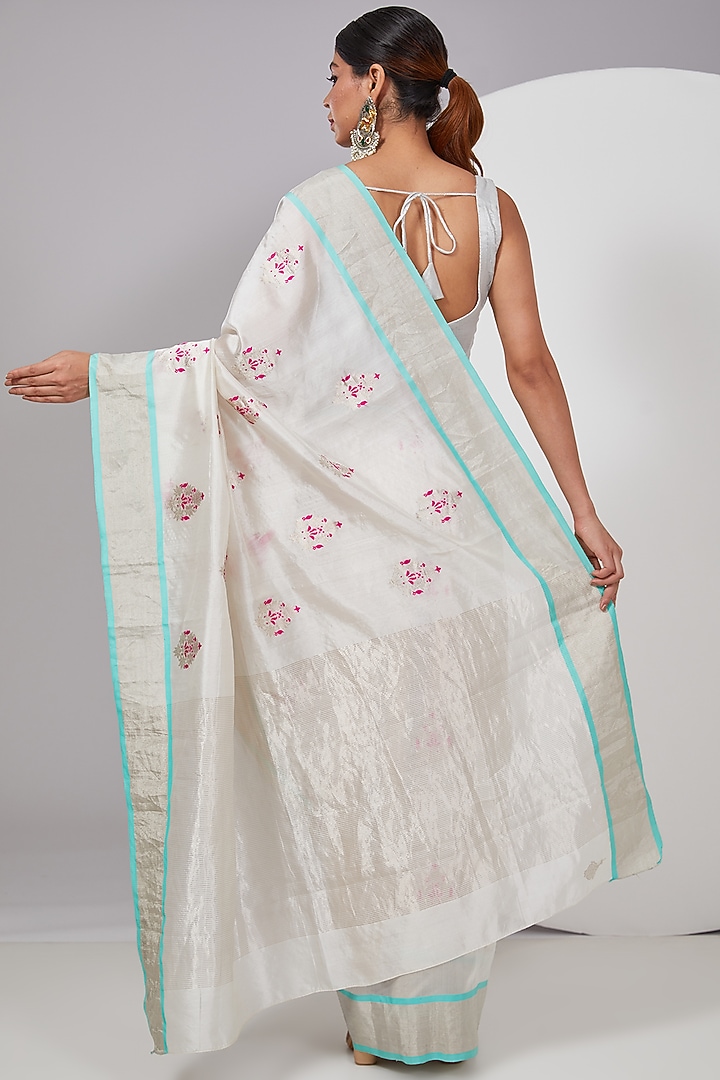 White Chanderi Silk Wedding Saree by Delhi Vintage at Pernia's Pop Up Shop