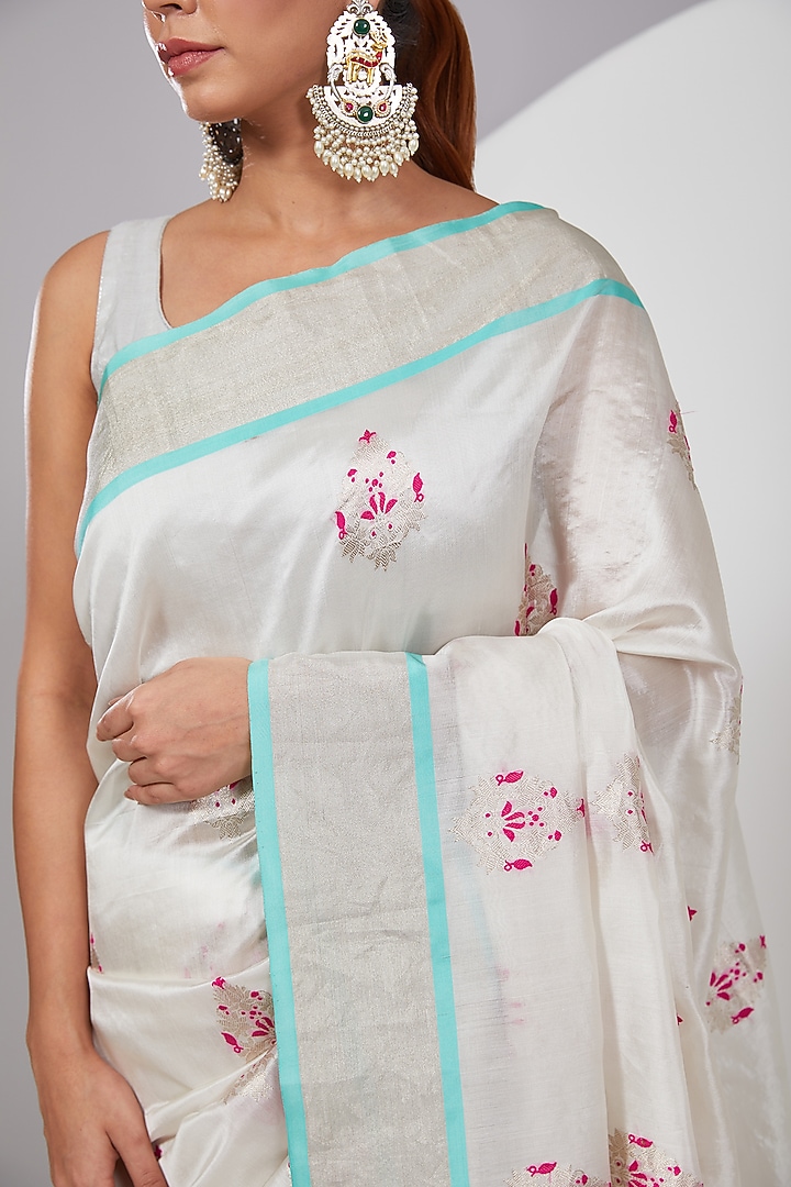 White Chanderi Silk Wedding Saree by Delhi Vintage at Pernia's Pop Up Shop