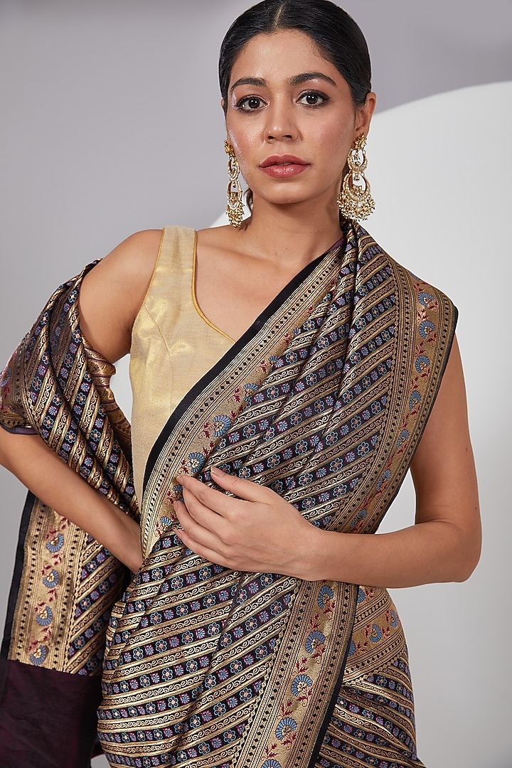 Black Silk Wedding Saree by Delhi Vintage at Pernia's Pop Up Shop