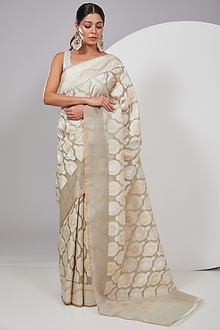 Grey Organza Saree by Delhi Vintage