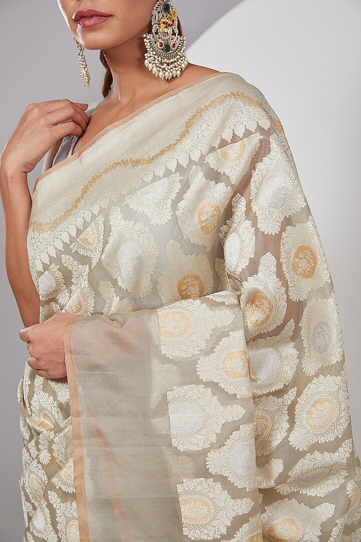 Grey Organza Reception Saree by Delhi Vintage at Pernia's Pop Up Shop