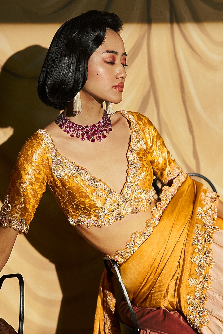 Ivory & Golden Broacde Kalidar Bridal Saree Set by Dolly J at Pernia's Pop Up Shop