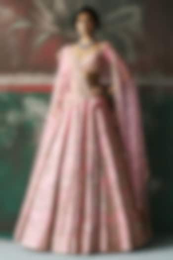 Baby Pink Raw Silk Tissue Dori Embroidered Bridal Lehenga Set by Dolly J at Pernia's Pop Up Shop