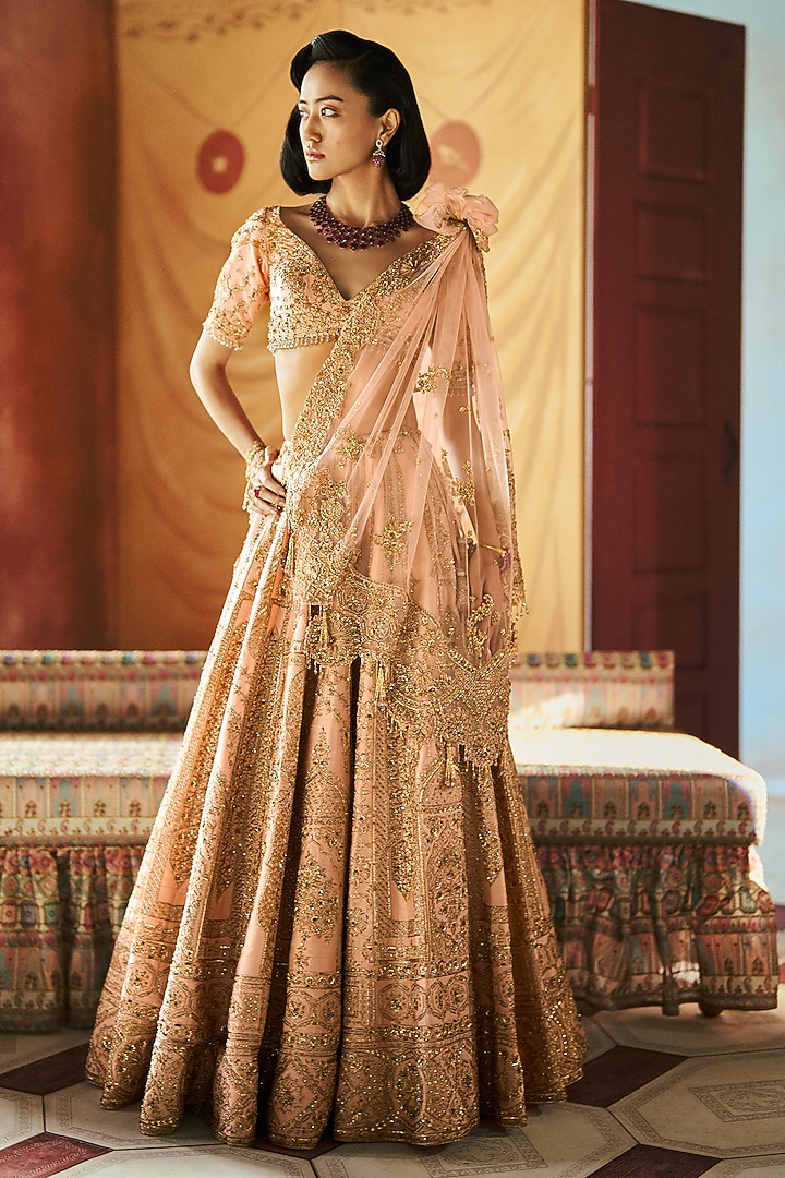 Blush Bloom Tissue Dori Embroidered Bridal Lehenga Set by Dolly J at Pernia's Pop Up Shop