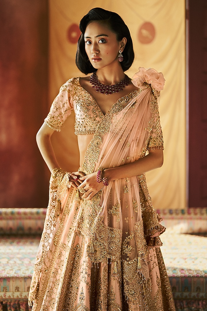Blush Bloom Tissue Dori Embroidered Bridal Lehenga Set by Dolly J at Pernia's Pop Up Shop