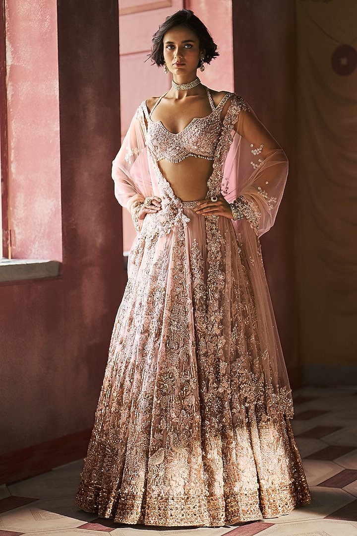 Pearl White Net Dori Embroidered Bridal Lehenga Set by Dolly J at Pernia's Pop Up Shop