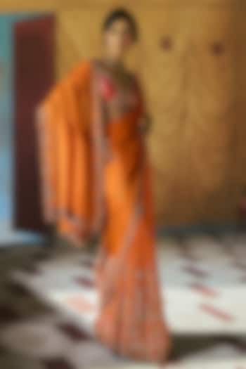 Marigold Chiffon & Tissue Kalidar Bridal Saree Set by Dolly J at Pernia's Pop Up Shop