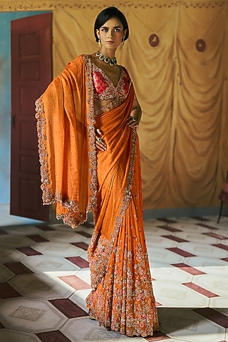 Marigold Chiffon & Tissue Kalidar Saree Set by Dolly J