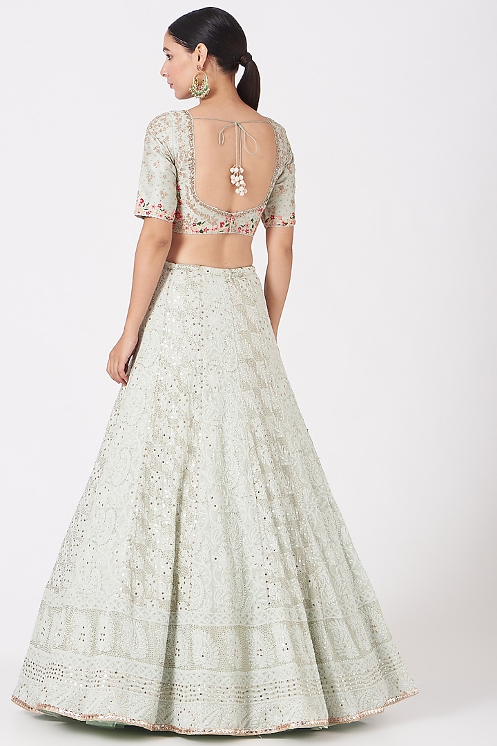 Pastel Green Chikankari Bridal Lehenga Set by Dolly J at Pernia's Pop Up Shop