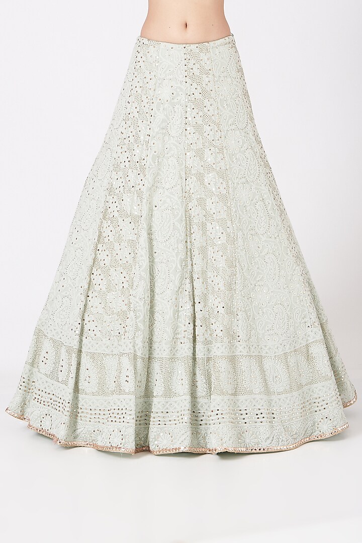 Pastel Green Chikankari Bridal Lehenga Set by Dolly J at Pernia's Pop Up Shop
