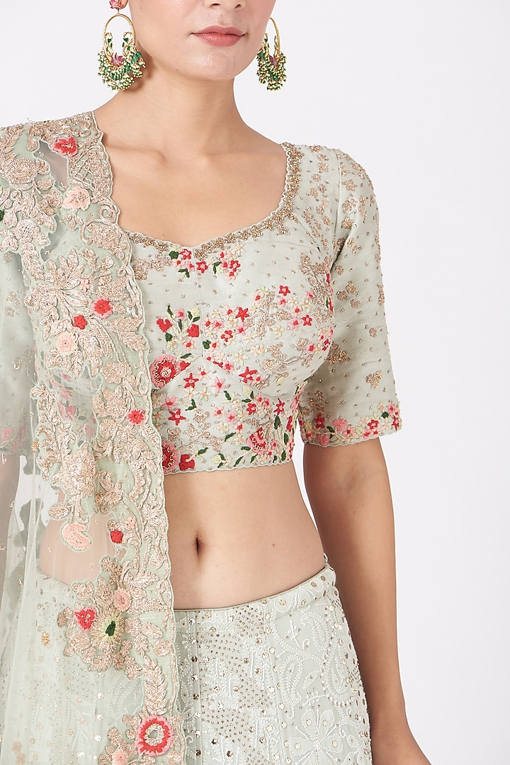 Pastel Green Chikankari Bridal Lehenga Set by Dolly J at Pernia's Pop Up Shop