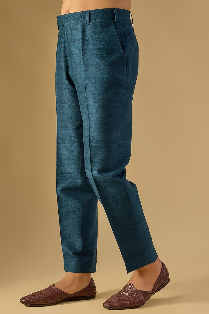 Midnight Blue Raw Silk Hand Embroidered Bundi Jacket Set by Dolly J MAN at Pernia's Pop Up Shop