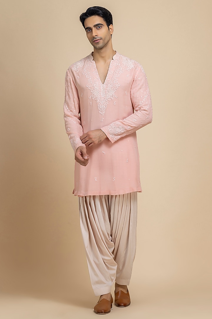 Blush Pink Georgette Embroidered Kurta Set by Dolly J MAN at Pernia's Pop Up Shop