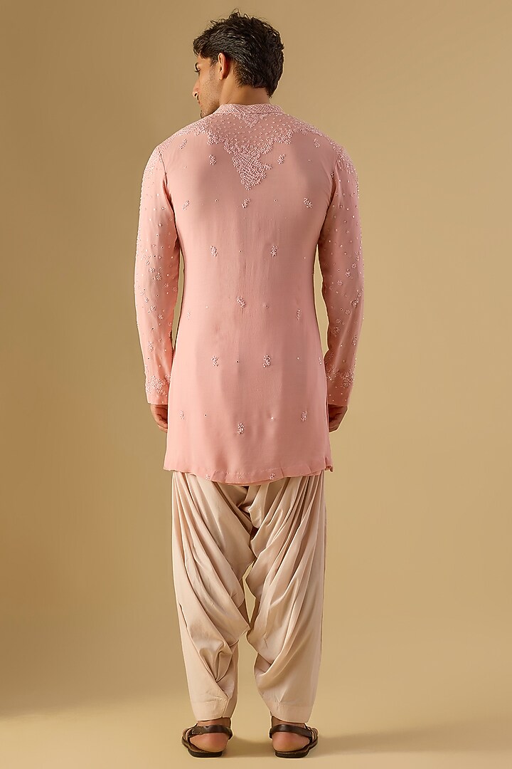 Blush Pink Georgette Embroidered Kurta Set by Dolly J MAN at Pernia's Pop Up Shop