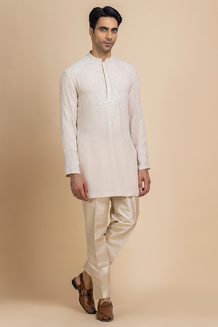 Beige Georgette Embroidered Kurta Set by Dolly J MAN at Pernia's Pop Up Shop