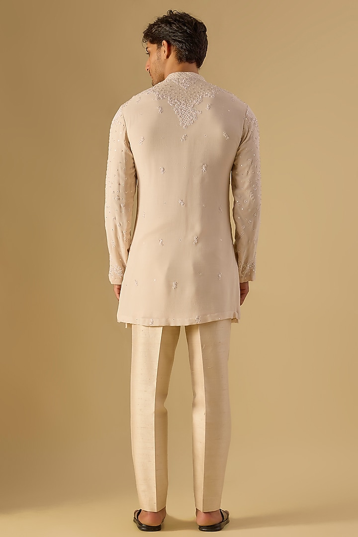 Beige Georgette Embroidered Kurta Set by Dolly J MAN at Pernia's Pop Up Shop