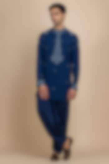 Indigo Georgette Tonal Embroidered Kurta Set by Dolly J MAN at Pernia's Pop Up Shop