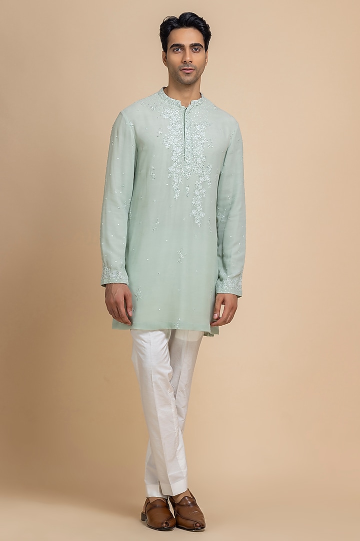 Verde Green Georgette Tonal Embroidered Kurta Set by Dolly J MAN at Pernia's Pop Up Shop