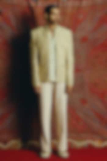 Pistachio Green Raw Silk Embroidered Groom Indowestern Set by Dolly J MAN at Pernia's Pop Up Shop