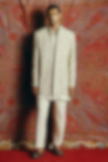 Ivory Raw Silk Embroidered Groom Indowestern Set by Dolly J MAN at Pernia's Pop Up Shop